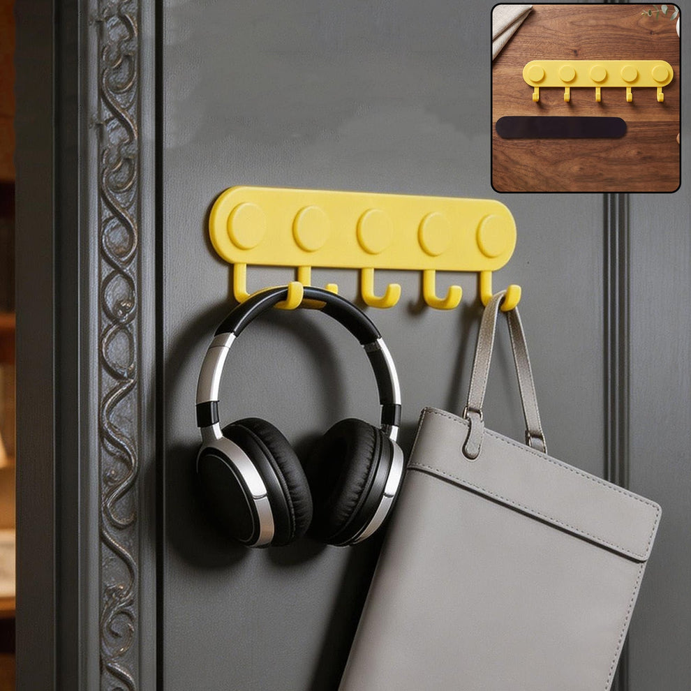 Self-Adhesive Plastic 5-Hook Wall Hanger for Home Storage and Organisation